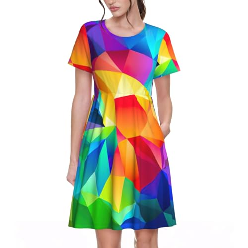 Robe d'été chic et légère à manches courtes motif géométrique