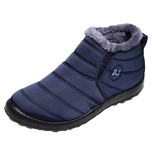 QUICKLYLY Botas Nieve para Hombres Mujer Forro de Piel Unisex Planos Cómodos Zapatillas Caminar Zapatos Ligeros Invierno (Azul,37.5EU)