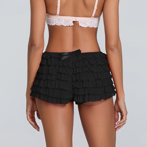 Image of Womens Lace Trim Layered Ruffle Lolita Bloomer Coquette Sexy Boy Shorts Y2k Bubble Frilly Pumpkin Fairy PJ Bottoms
