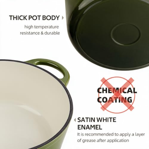 Image of Dutch Oven Enameled Cast Iron with Lid - Big Dual Handles - Oven Safe up to 500F - Classic Round Pot for Versatile Cooking (Golden Green, 3 QT)
