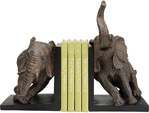 Kare Design Buchstützen Elefanten Figuren (2/Set), Schwarz | Antirutsch Unterfläche, Handgemalt, Tiermotiv, Geschenkidee