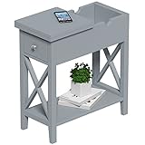 ChooChoo End Table, MDF Material Flip Top Narrow End Table with Drawer, Accent Small Side Table Nightstand for Living Room, Bedroom, and Small Spaces - Gray
