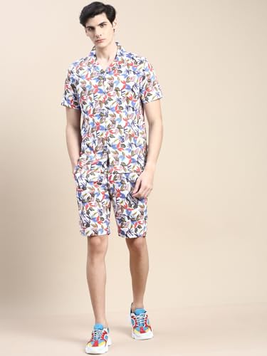 Image of SHOWOFFFF Men Printed Two-Piece Co Ords | Cuban Collar Half Sleeves Cotton Co Ords for Mens | Mid-Rise Relaxed Fit Above Knee Co Ords for Men's