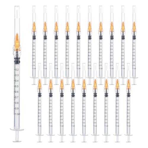 25 Gauge 1 inch Syringes with Needle(100 Pack) ,1ml Luer Lock Disposable Syringes for Scientific Labs, Industrial Adhesives, Refilling Inks,Individually Wrapped