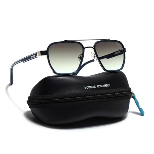 Image of Voyage Square UV Protected Sunglasses for Men & Women (Grey & Clear Lens | Grey & Black Frame - MG7581)