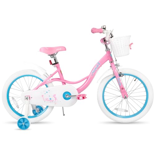 JOYSTAR 子供用自転車 Fairy 12、14、16、18インチ 前カゴ ベル 補助輪付き キッズバイク ジュニア用 バランス感覚 お祝い プレゼント ギフト かわいい 女の子 男の子 ピンク パープル