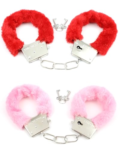 BNREOZA 2 Stück Plüsch Metall Handschellen, Plüsch Handschellen für Spiele, Kommt mit Schlüssel, Rollenspiel Kostüm Zubehör, Maskerade, Party, Valentinstag Geschenke