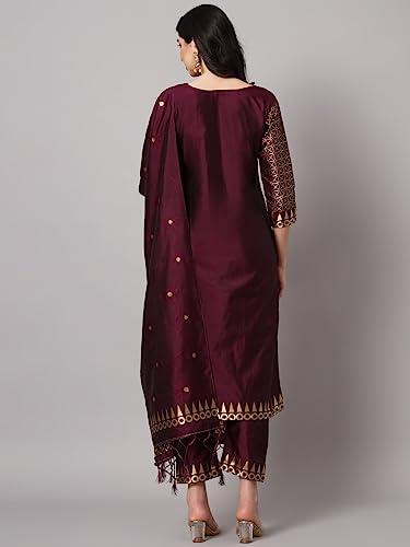 Image of VredeVogel Women's Cotton Silk Jacquard Kurta Pant Set with Banarasi Silk Dupatta