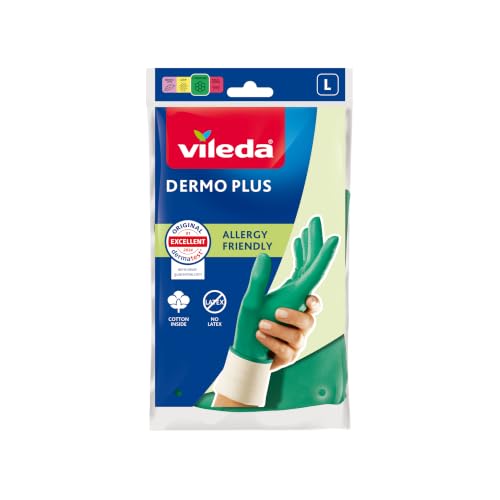Vileda 146201 Dermo Plus Guanti Casalinghi in Nitrile, Misura L, Verde