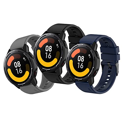 MIJOBS 3 Pièces Bracelets pour Xiaomi MI WATCH Bracelet en Silicone Compatible avec Xiaomi Watch S1 Active / Xiaomi Watch S1 / Xiaomi Mi Watch Color/Mi Watch Sport Sangles pour 22 mm Cover