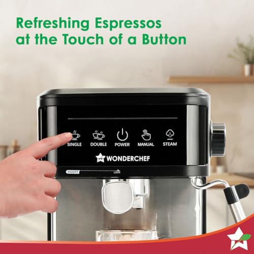 Image of Wonderchef Regalia Neo 20 Bar Espresso Coffee Maker | Espresso, Cappuccino, Latte & Mocha | Steam Frother | Metal Portafilter | 1.5L Tank | 1200W | 2-Year Warranty