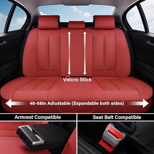 Image of Coverado Car Seat Covers Full Set, Red Seat Covers for Cars, Automotive Seat Covers, Waterproof Nappa Leather Front Seats and Back Car Seat Protector, Universal Fit for Most Cars SUV Trucks
