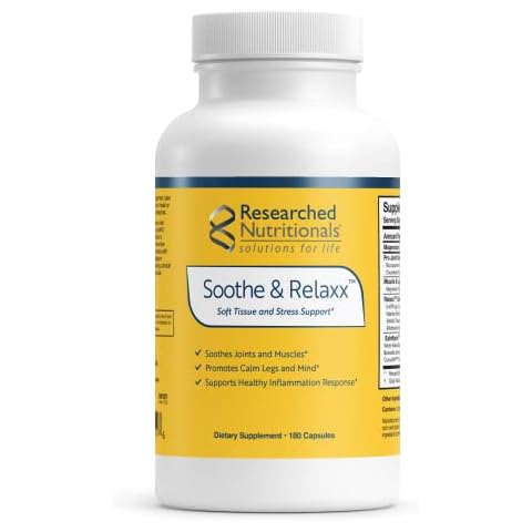 Researched Nutritionals Soothe & Relaxx - Soft Tissue, Muscle + Joint Support Supplement - A Gentle Joint Health Supplement for Calming Relief - Soothe Your Body + Mind (180 Capsules) Cover