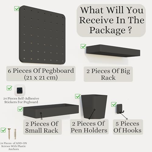 Image of SUNCHHAYA Plastic Peg Board, Pegboard for Wall Organizer, Peg Board for Wall As Kitchen Organizer, Desk Organiser, Kitchen Storage Rack Wall Mounted with Pegboard Accessories (Black)