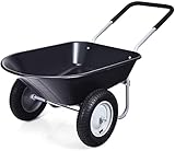 Safstar 2 Wheels Wheelbarrow, Heavy Duty Garden Cart w/Two 13-inch Pneumatic Tires, 330 lbs Capacity, Utility Cart for Outdoor Lawn Yard Farm Ranch (Black)