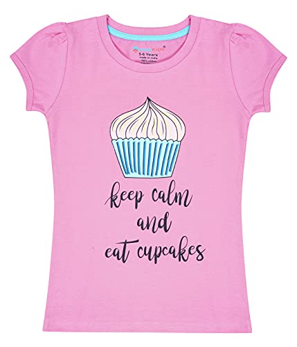 Image of KYDA KIDS 100% Breathable Cotton Girls Half Sleeve Printed Tshirt | Regular Fit Round Neck Tops for Girls (Pack of 5)