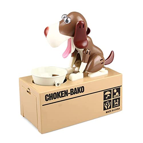 Hungry Dog Piggy Bank, Puppy Money Saving Box Cute Dogs Steals Coins Like Magic Coin Munching Toy Money Box Birthday Gift for Kids (Brown)