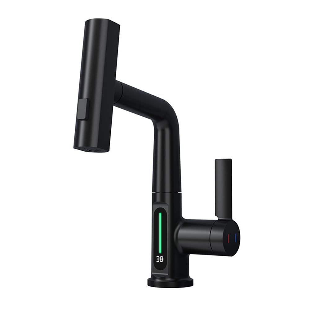 Robinets de cuisine avec rotation à 360 degrés extensible avec pulvérisateur extractible, robinet 3 voies avec régulateur de jet, noir