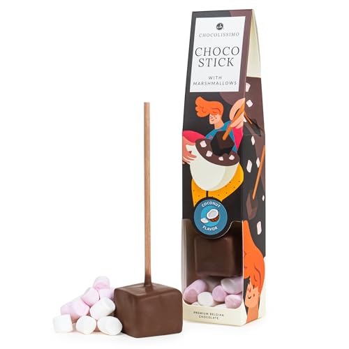 CHOCOLISSIMO Trinkschokolade am Stiel für kalte Abende (ChocoStick Kokosnuss) Heiße Schokolade Schokoladen Geschenk Idee für Jeden Anlass für Frauen Männer Jungen Mädchen