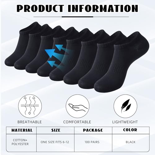 100 Pcs Black Low Cut Ankle Socks in Bulk for Homeless Thin Breathable Unisex Socks No Show Anti Slid Athletic Socks3