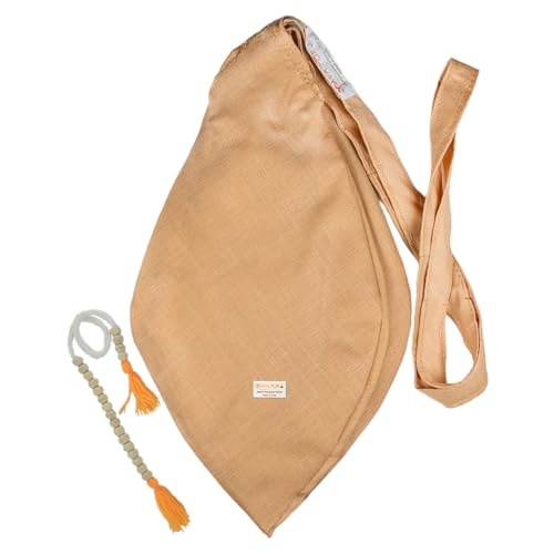 Image of Original Pure Cotton Gomukhi Japa Mala Bag /Chanting Bag or Beads Bag /Jholi /Thole with Zip Pocket and Sakshi Mala Counter (Cream Khadi Colour)