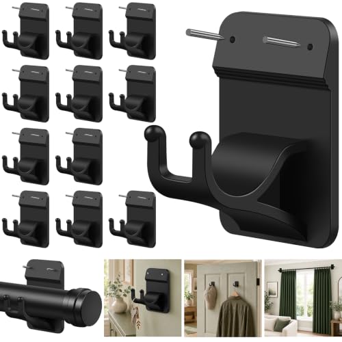 No Drill Curtain Rod Brackets, 12-Pack Adhesive Hooks with Invisible Nails