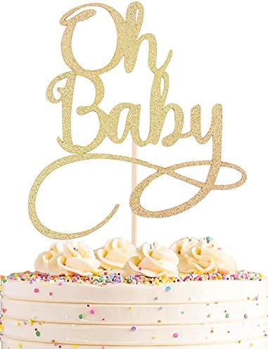 AHAORAY Oh Baby Cake Topper - Premium Gold Baby Birthday Party Cake Decoration Supplies, for Baby Shower/ Gender Reveal Party/ Baby Party Photo Booth Props