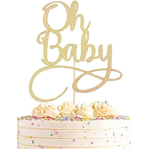 AHAORAY Oh Baby Cake Topper - Premium Gold Baby Birthday Party Cake Decoration Supplies, for Baby Shower/Gender Reveal Party/Baby Party Photo Booth Props Cover