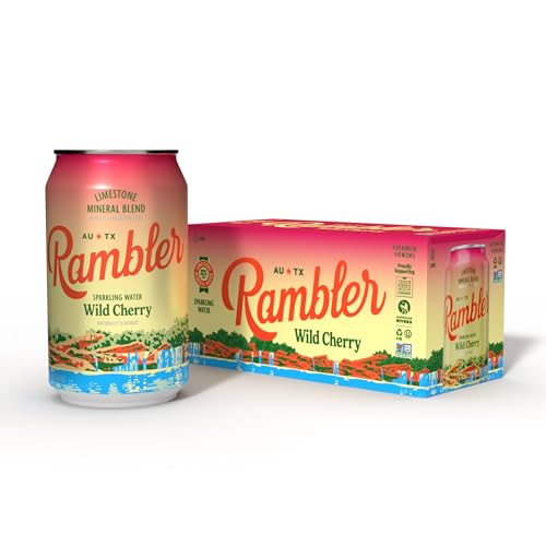 Image of AUTX RAMBLER Sparkling Water, Texas Limestone Mineral Blend, Wild Cherry x Satsuma, 12-Ounce Cans, 8 Count x 2 (16 Cans Total)