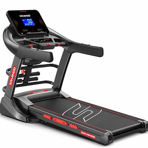 Image of Sparnod Fitness STH-5720 High-Performance Treadmill | 7HP Peak DC Motor | Auto Incline 22% | 1-20 km /h Speed | 7 inch LCD Display | Bluetooth Speaker | Hydraulic Fold | Running Machine for Gym Exercise