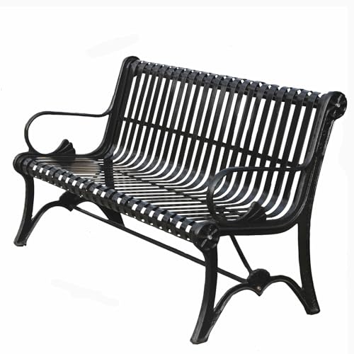 SXKLYRF Banco Jardin Exterior, Bancos para Exterior con Respaldo y Reposabrazos para Porche, Patio, Parque, Césped o Terraza, Negro, 127 x 63 x 87 cm