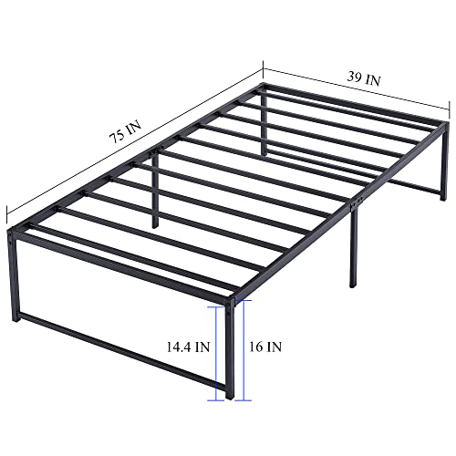 Vecelo 16" Metal Platform Tall Bed Frame,Mattress Foundation/No Box Spring Needed/Heavy Duty Steel Slat Support (Twin Size) #TOP1