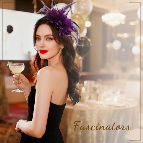 Image of DRESHOW Fascinators Hats for Women Tea Party Fascinator Hats Vintage 50s Headwear Cocktail Wedding Church Derby Hat