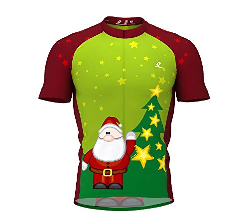 ScudoPro Christmas Santa Short Sleeve Cycling Jersey for Youth - Size XS Green