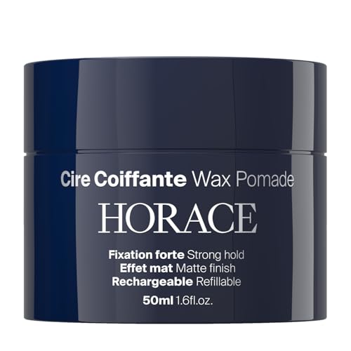 HORACE Hair Wax Pomade for Men – Strong & Long-Lasting Hold – Matte Finish – No Silicones or Mineral Oils – Woody Scent – Refillable, 50 ml