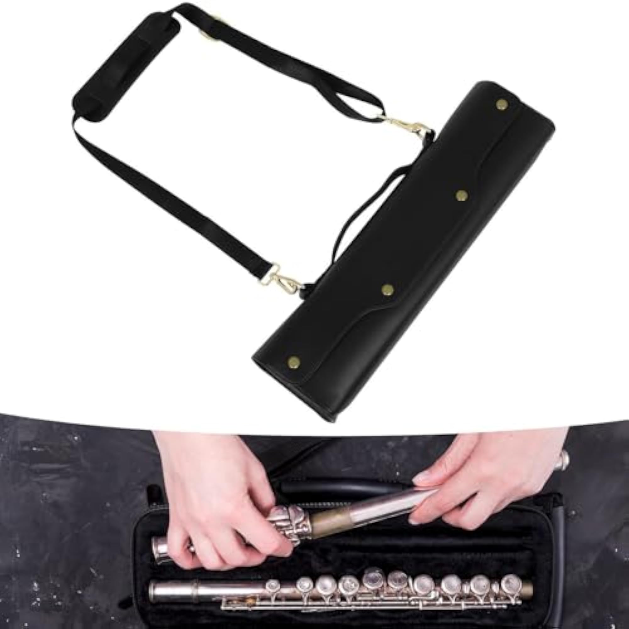 Synthetic Leather Flute Bag with Shoulder Strap