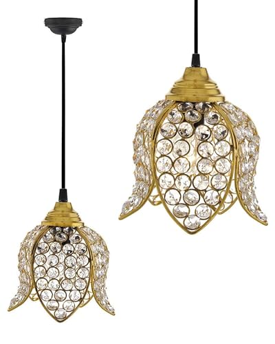 Image of Lotus Crystal Pendant Light Modern Ceiling Fixture, Stylish Home Decor, Warm White, Living Room, Bedroom, Contemporary Design, Decorative Crystal Chandelier (Gold)