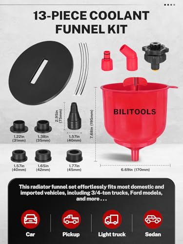 Image of BILITOOLS Coolant Funnel Kit, Automotive Radiator Coolant Filling Tool | No-Spill Universal Radiator Cooling System Bleeding Burping Tool Kit with Vent Tube