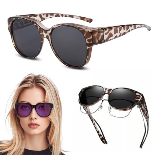 Polarized Sunglasses Fit Over Glasses for Women Men, Trendy Round Wrap Around Shades UV Protection