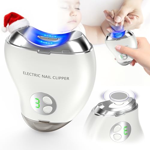 Electric Nail Clipper, Automatic 2-in-1 Baby Nail Trimmer with LED Light & Nail Storage Box, Rechargeable Fingernail Cutter with 3 Speed Gears, Safe Nail File for Baby, Kids & Adults