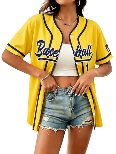 Baseball Shirt Women Baseball Player Jersey Game Day Fan Graphic Tees Button up Short Sleeve T-Shirt
