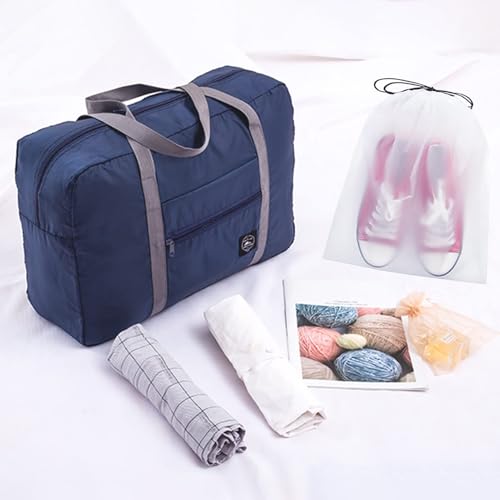 Foldable Travel Duffel Bag Tote Carry-on Luggage Bag Large Packable Overnight Bag Weekend Travel Bag for Men Women Navy Blue 7