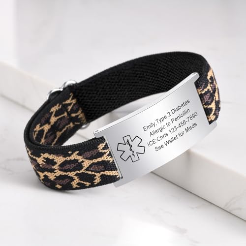 image for VNOX Medical Alert Bracelets for Men & Women Kids with Free Engraving 