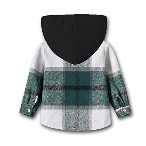 Toddler Kids Boys Girls Plaid Shirts Hooded Coat Long Sleeve Button Tops Jacket Outwear for 6M~6T2
