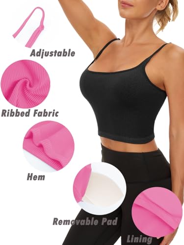 Image of Chilylori Seamless Sports Bra Cropped Tank Top with Adjustable Strap 2 Pack | Workout Tops Ribbed Sports Bra for Women Wireless Longline Crop Tank Padded Comfortable Brami
