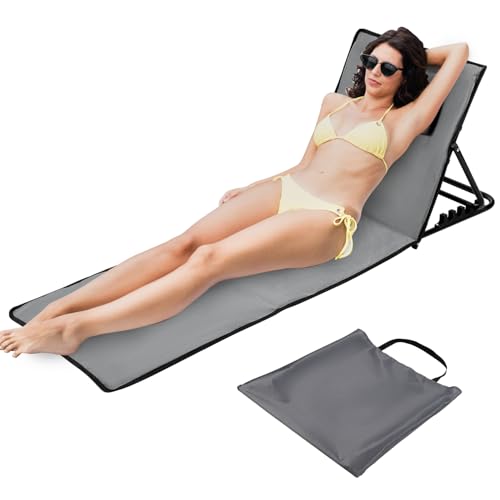 Lospitch Strandliege Klappbar leicht, Strandmatte mit rückenlehne, Strandliege Faltbare mit Einstellbar 5-stufige Höhe, für im Freien, Strand, Camping,Terrasse, Grau