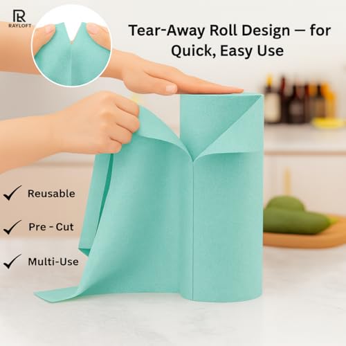 Image of Microfiber Cleaning Cloth Roll - 20 Reusable Washable Pre-Cut Towels | Tear-Away Kitchen Cleaning Cloth for Counters, Glass, Utensils, Appliances, & Home Surfaces - 25x25 cm (1 Pack, Blue)