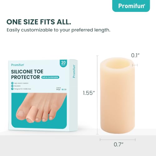 Image of Silicone Toe Protectors - 20 Pack Silicone Toe Sleeve for Hammer Toes, Corns, Calluses, Blisters - Soft Gel Toe Tube Pads for Pain Relief(Beige)