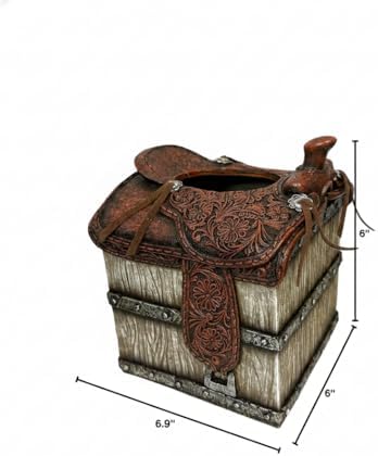 De Leon Collections 14248 Horse Saddle Brown, Tan, Silver Tone 6.9 Inch Polyresin Southwestern Rustic Distressed Decorative Tooled Home Décor Tissue Cover Holder Box image 5