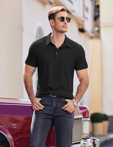 COOFANDY Men Short Sleeve Polo Shirt Casual Summer Collar Shirts Dress Button Polo T Shirt Classic Golf Shirts4